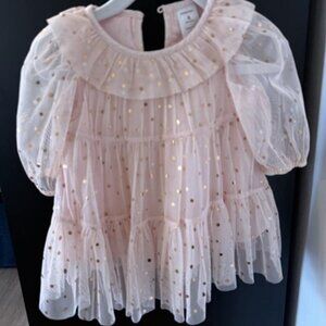 Pink & Rose Gold Pokadot Baby Girl Dress